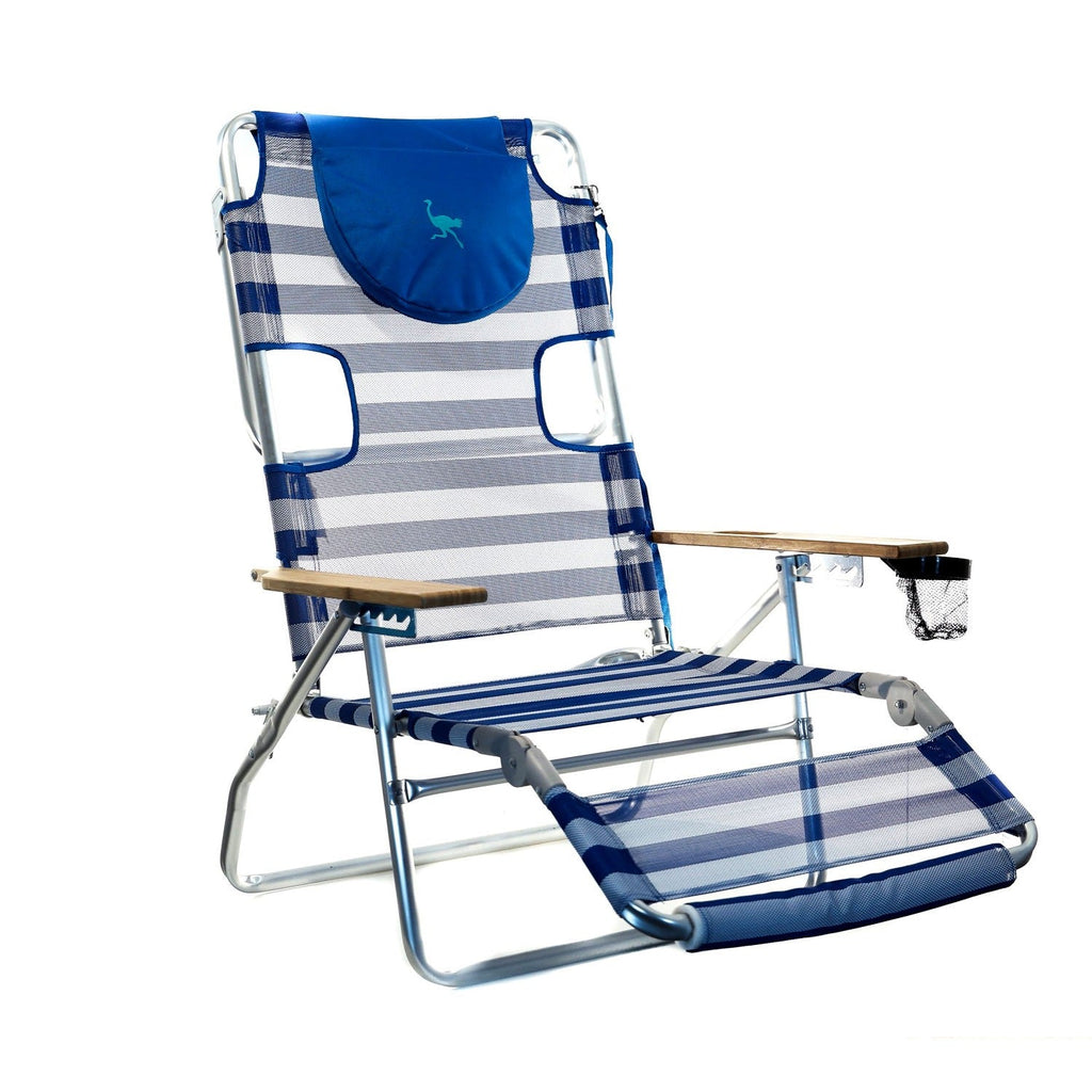 Ostrich 3 In 1 Aluminium Beach Lounger Blue White Stripe - Umbrella Beach