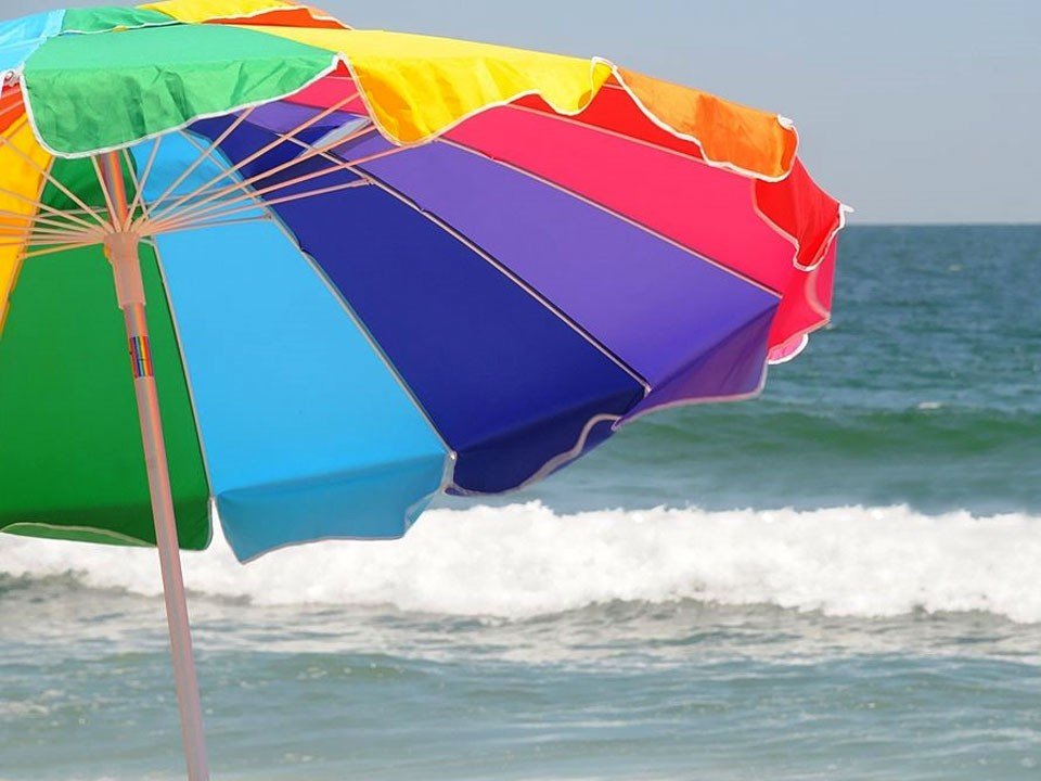 UPF50+ Carnivale with Sunraker Table 240cm Rainbow - Umbrella Beach