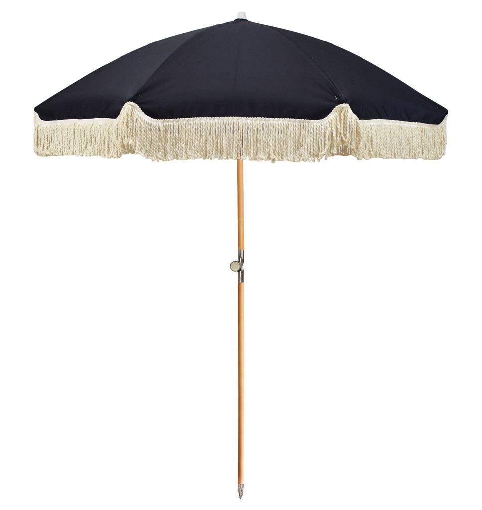 UPF50+ Premium Fringe Timber Beach Umbrella 200cm Nyx Black - Umbrella Beach