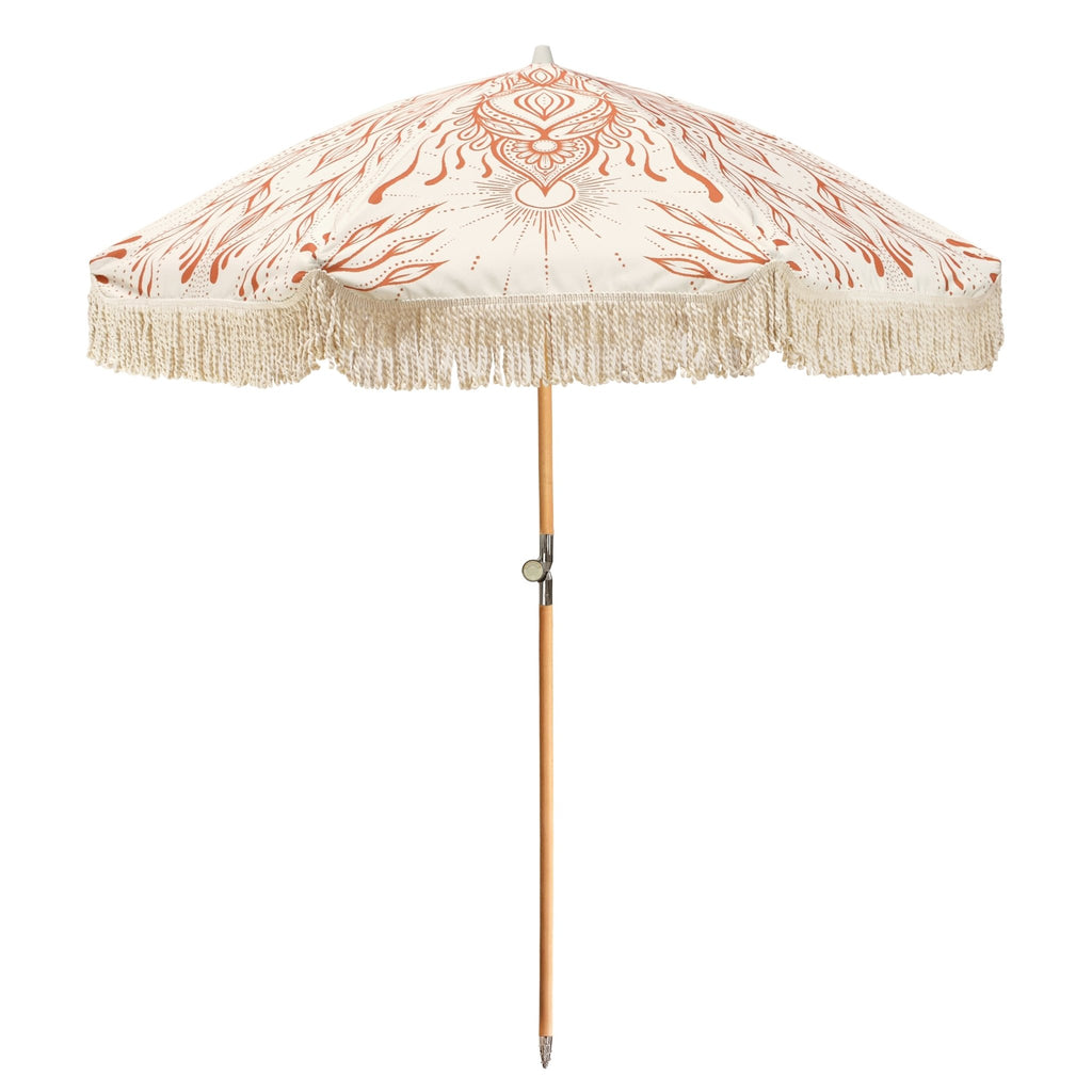 UPF50+ Premium Fringe Timber Beach Umbrella 200cm Sol - Umbrella Beach