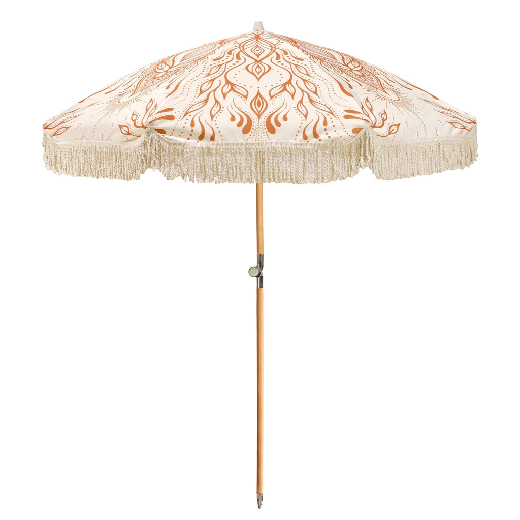 UPF50+ Premium Fringe Timber Beach Umbrella 200cm Sol - Umbrella Beach