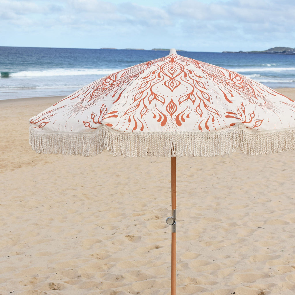 UPF50+ Premium Fringe Timber Beach Umbrella 200cm Sol - Umbrella Beach