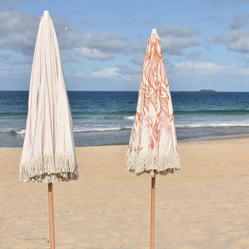 UPF50+ Premium Fringe Timber Beach Umbrella 200cm Yemaya - Umbrella Beach