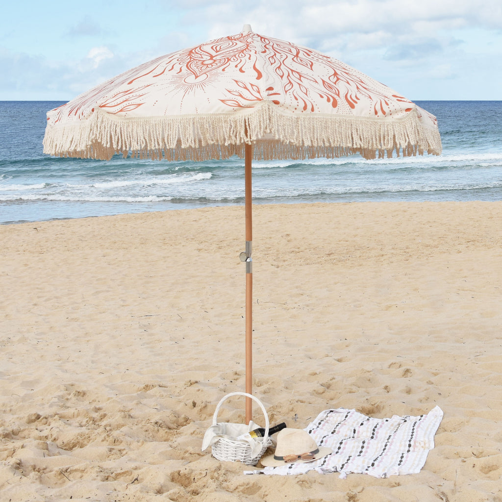 UPF50+ Premium Fringe Timber Beach Umbrella 200cm Sol