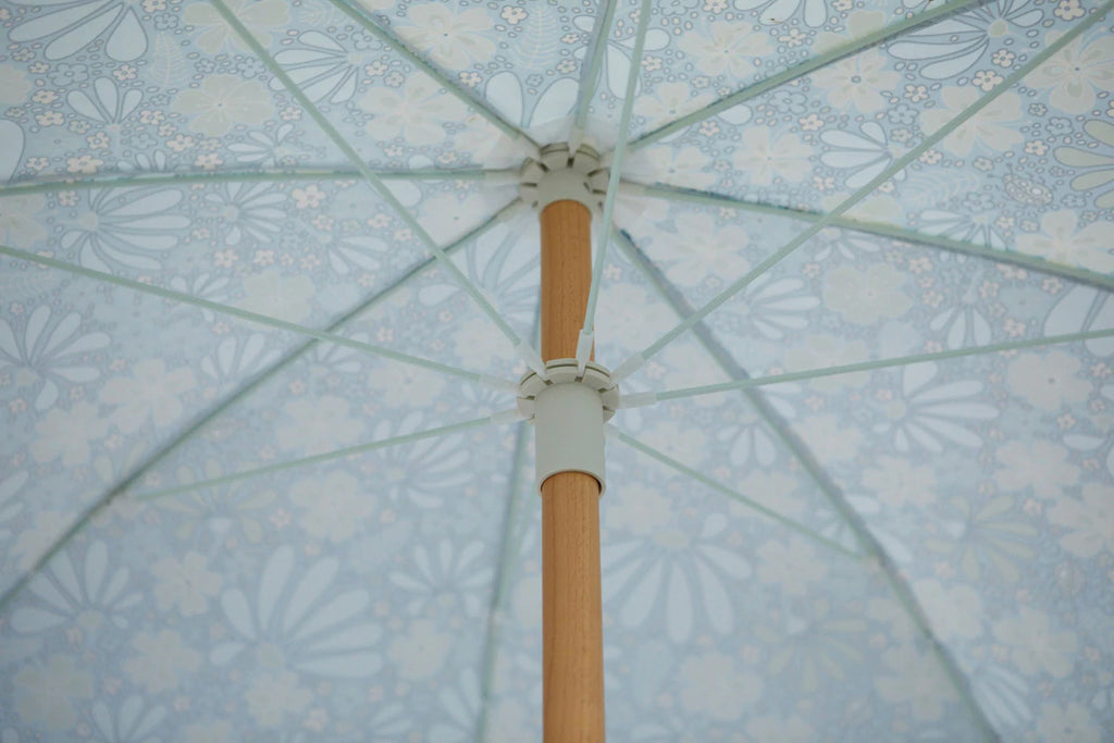 UPF50+ Santorini Fringed Timber Beach Umbrella 200cm
