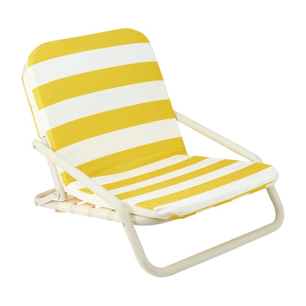 Deluxe Cushioned Beach Chair Yellow Stripe Umbrella Beach