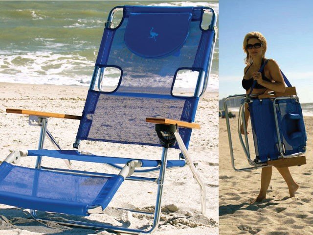 Ostrich 3 In 1 Aluminium Beach Lounger Blue White Stripe - Umbrella Beach