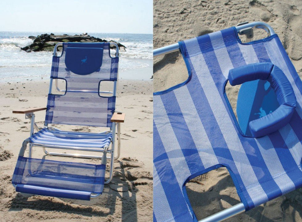 Ostrich 3 In 1 Aluminium Beach Lounger Blue White Stripe - Umbrella Beach