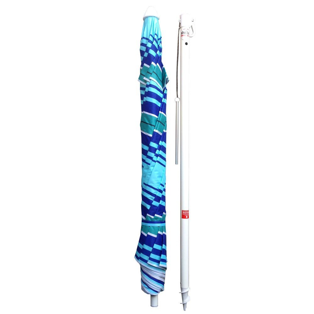 UPF50+ Cottesloe 200cm Navy and Turquoise Stripe - Umbrella Beach