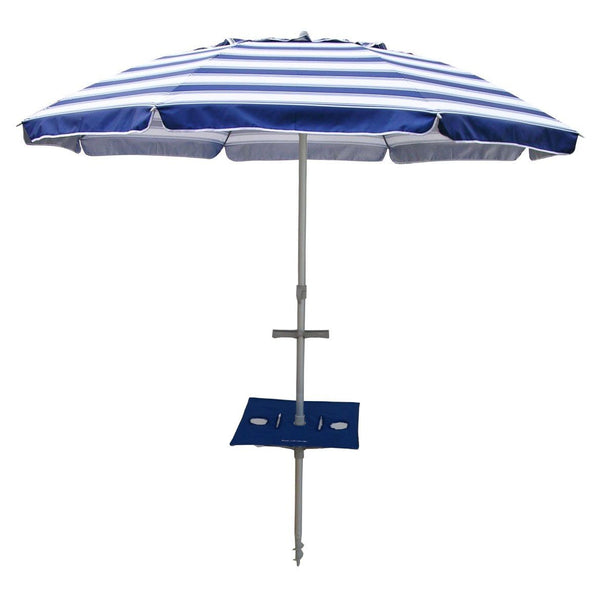 UPF50+ Daytripper with Sunraker Table 210cm Navy White Stripe - Umbrella Beach