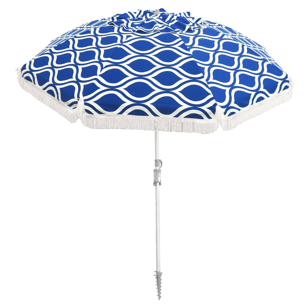 UPF50+ Fringe Beach 210cm Umbrella Moroccan Blue - Umbrella Beach