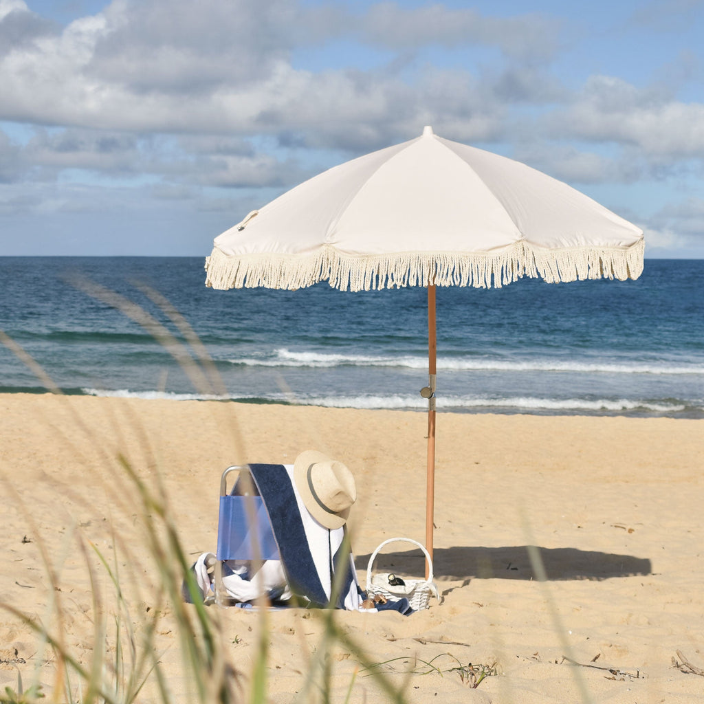 UPF50+ Premium Fringe Timber Beach Umbrella 200cm Yemaya - Umbrella Beach