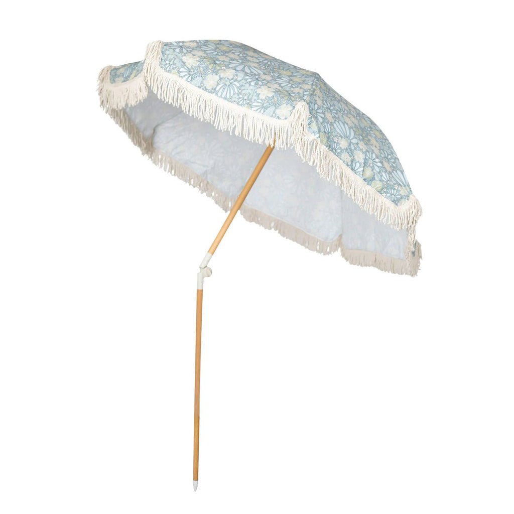 UPF50+ Santorini Fringed Timber Beach Umbrella 200cm - Umbrella Beach