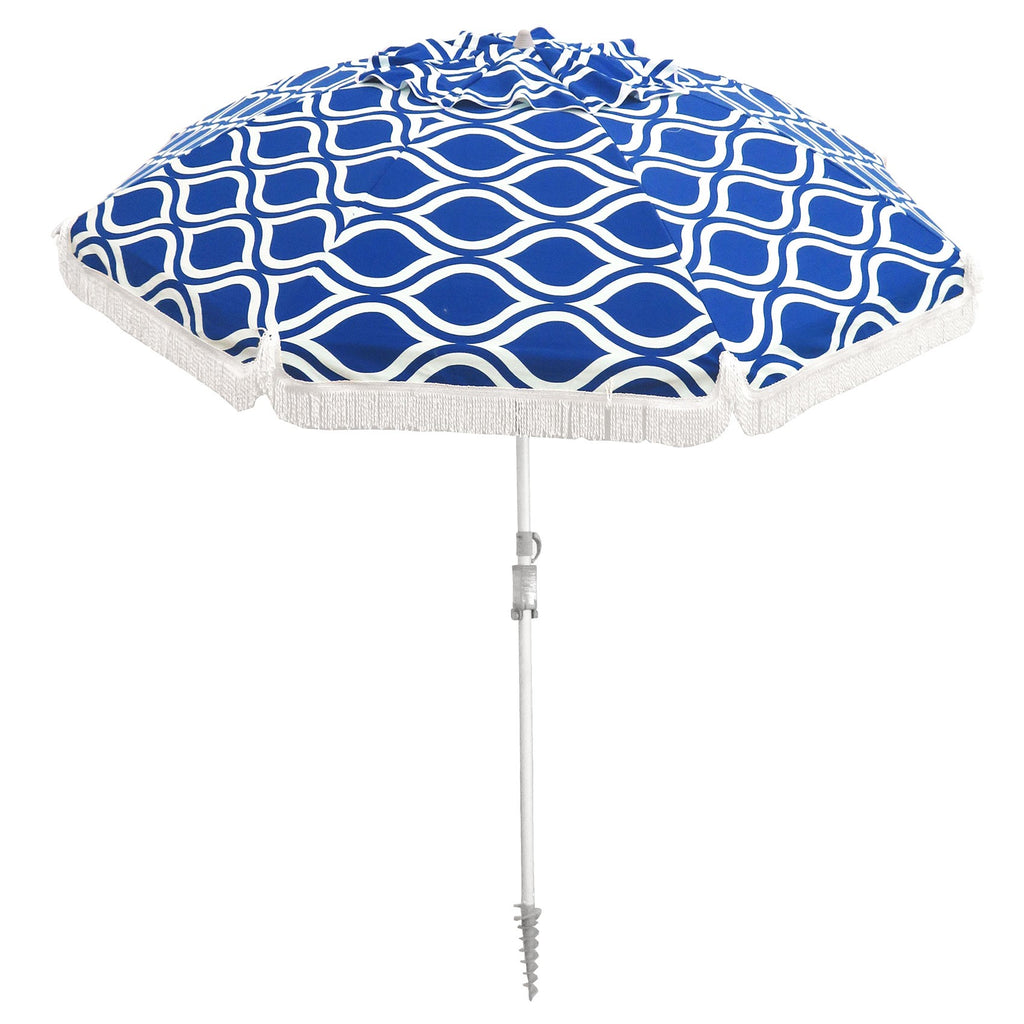 UPF50+ Fringe Beach 210cm Umbrella Moroccan Blue
