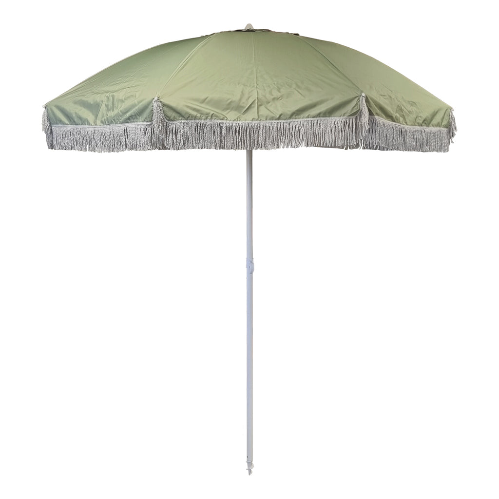 UPF50+ Avoca Vintage Fringe Beach Umbrella 220cm Seaspray